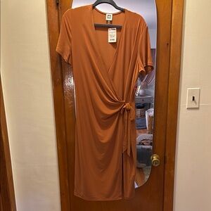 Elegant Rust Wrap Dress